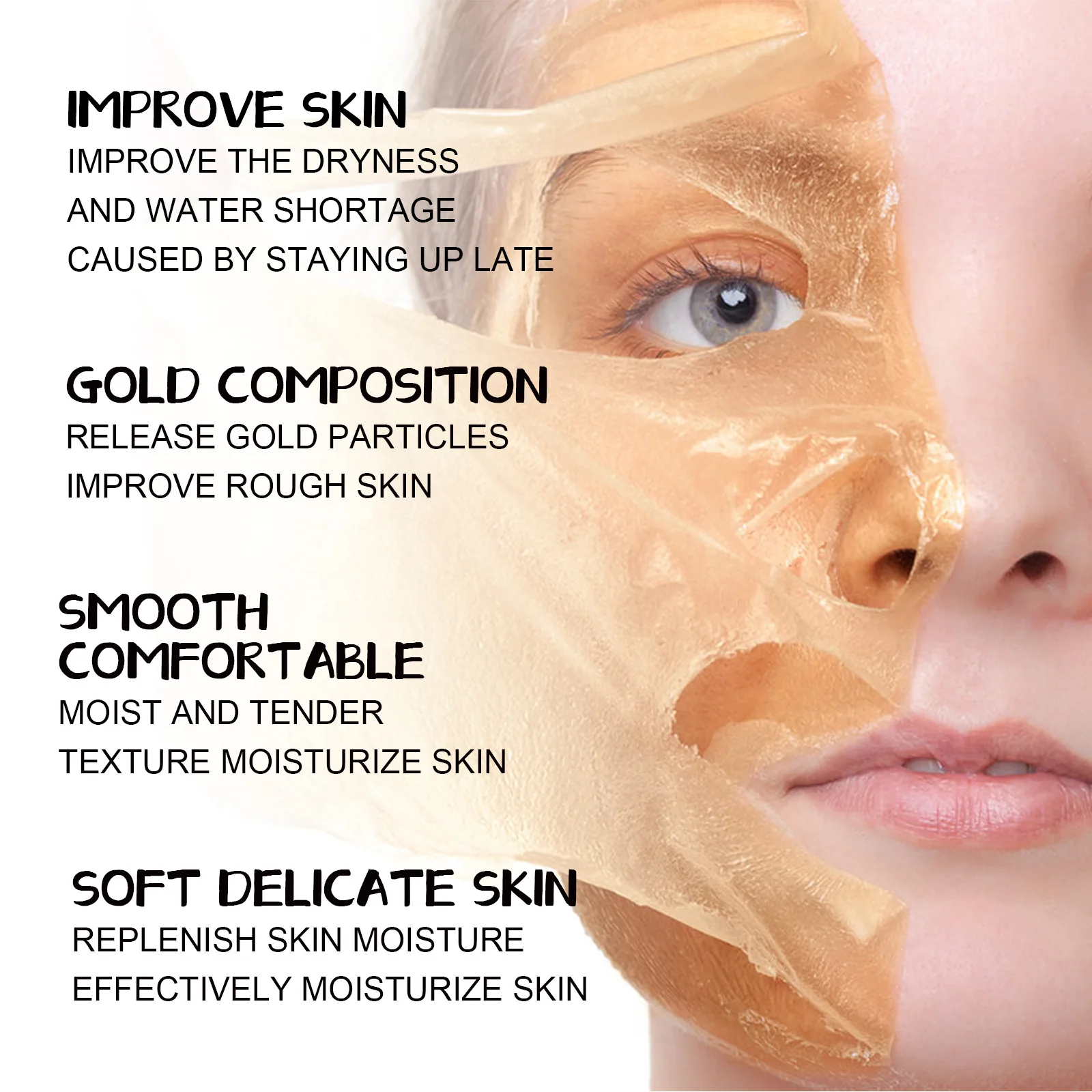 Masque anti-âge au rétinol d'or, éclaircit les ridules, rétrécit les pores, raffermit la peau, hydratant, acide hyaluronique, peel off