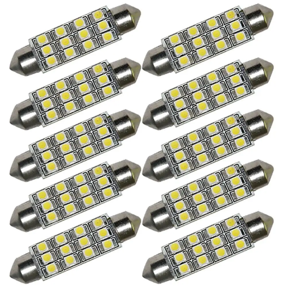 Dôme de voiture 12 3528 smd, 2 pièces, ampoule LED, lumière de guirlande intérieure 42mm, blanc