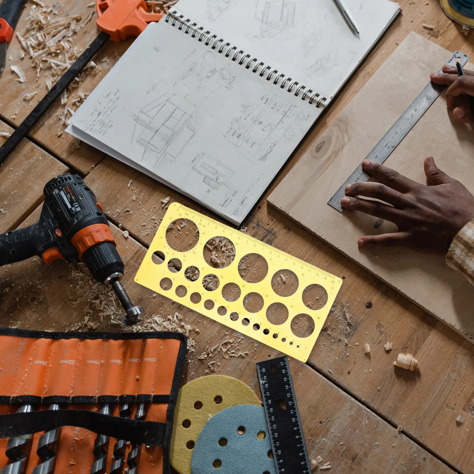 Circle Template Plastic Yellow Stencil Multi-Function Drawing Ruler Accurate Architect Drafting Tool for Geometry