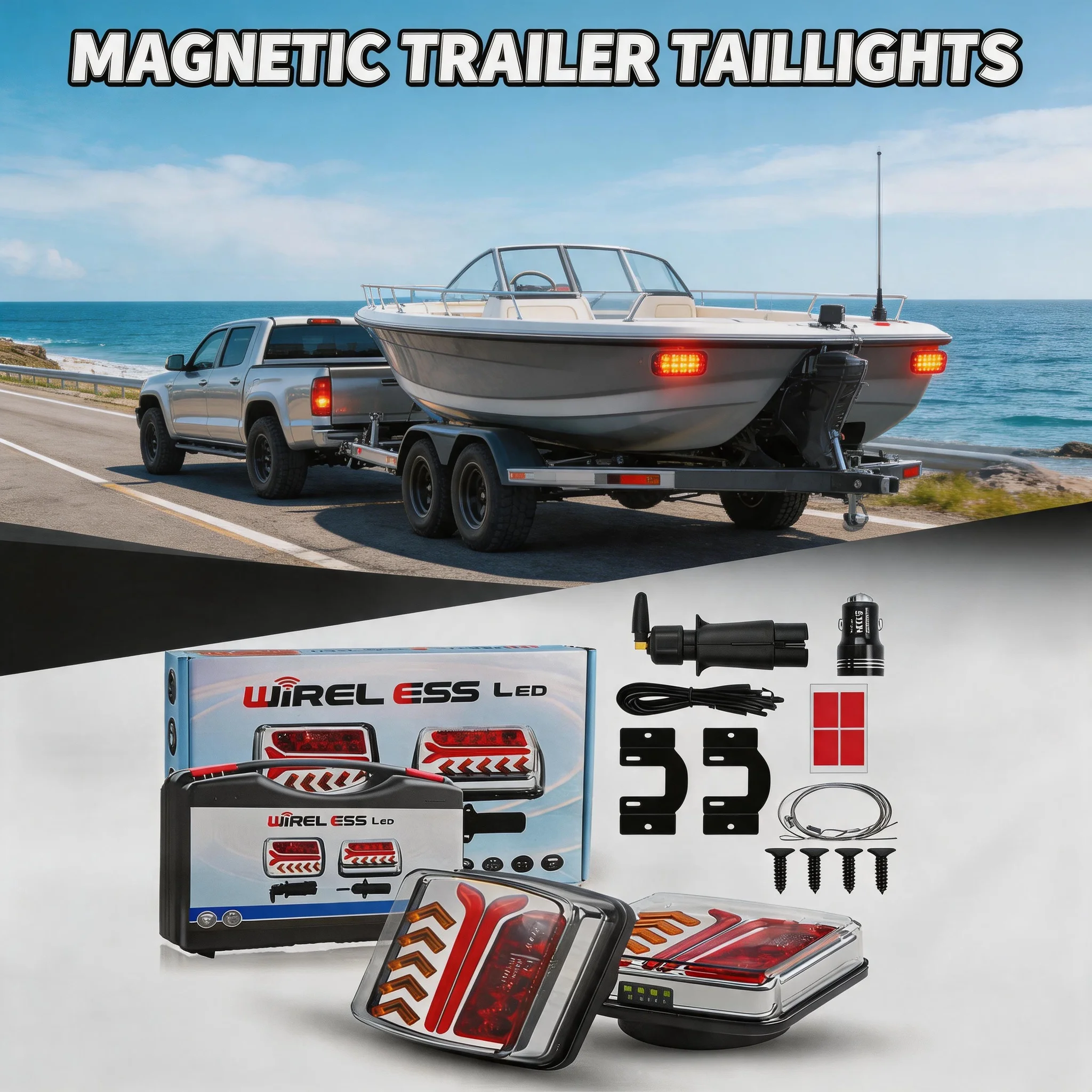 Rear Signal Warning Brake Light 12V 24V Wireless Magnetic LED Truck Tail Light Trailer Lamp for Vehicle Warning Lighting