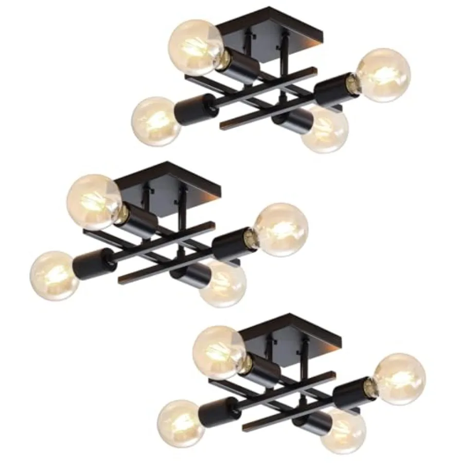 

Industrial 4-Light Semi Flush Mount Ceiling Light Fixture 3 Pack Modern Chandelier Lighting Farmhouse Sputnik Ceiling Lamp E26