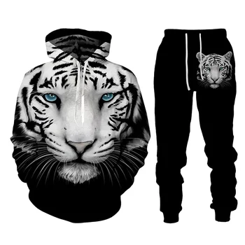 2024 Pants Sets Hoodie Men's For Clothing Animal Tiger 3D Printed Y2k Casual Tracksuit Autumn Winter Fashion Streetwear Man