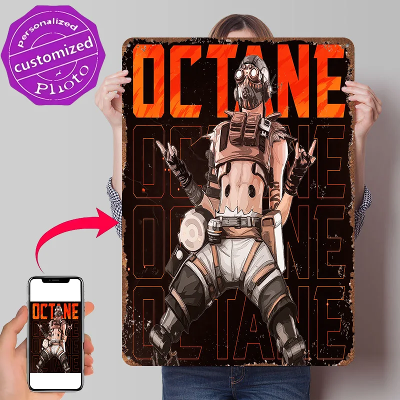 Octane Apex Legends Character Art 3D Printed Texture Poster Personalized Wall Art Retro Metal Tin Signs for Room Decorations Man