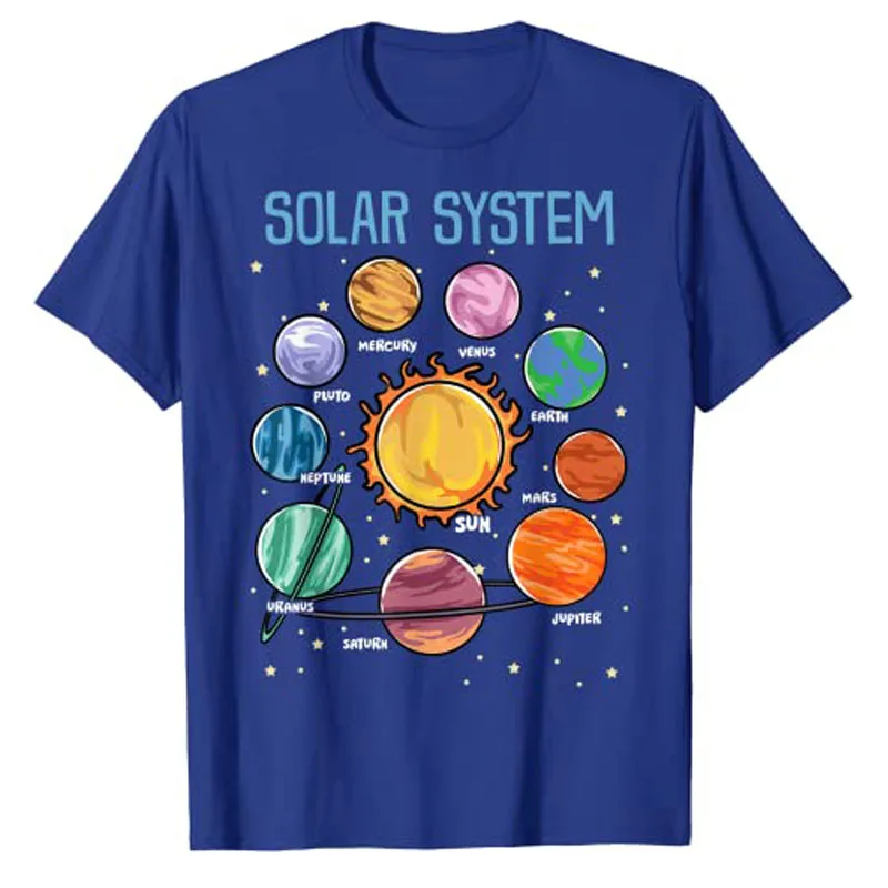 Solar System Planets Science Space Boys Girls STEM Kids T-Shirt Astrophysics Like Pluto Mars The Sun Moon Stars Saturn Tees Tops