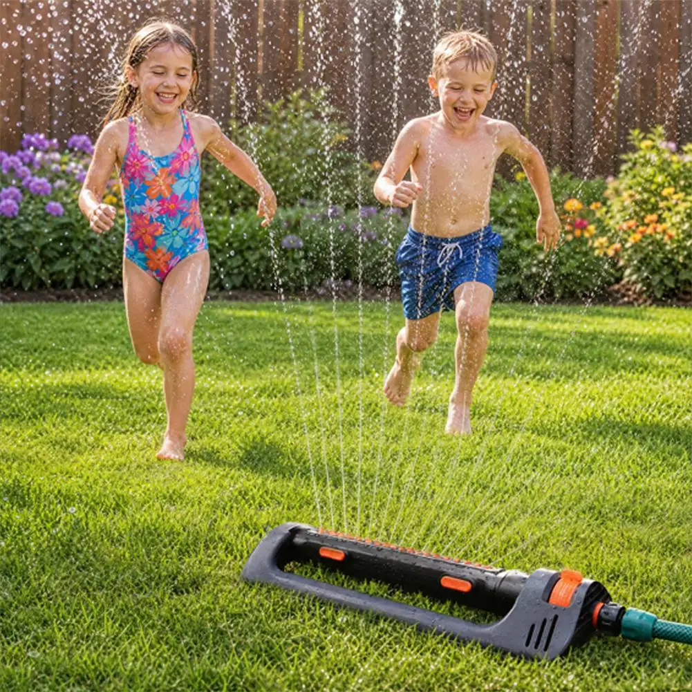 Oscillating Sprinkler Weighted Base Adjustable Spray Angle 19 Anti-Clog Nozzles 3600 Sq Meter Coverage Garden Irrigation System