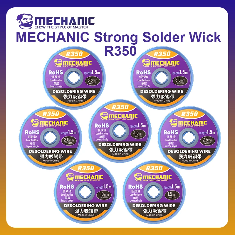MECHANIC OFFICIAL R350 Low Residue Solder Wick Pure Copper Tin Absorption Braid Electronics Repair Cleaning Phone Repair Tools