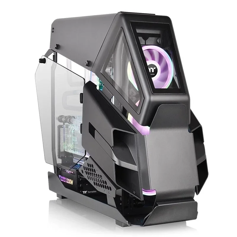 

Full tower desktop computer water-cooled game case open glass
