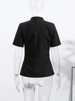 Stand Collar Single Breasted Women Blazer Fashion Solid Short Sleeve Elegant Female Top Spring Summer Party For Lady - Image 4