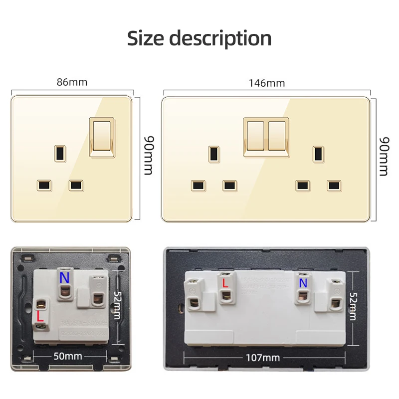 Pssrise 146 Type Uk Eu Muur Schakelaar Socket Met Dc 5V 3.1A Type-C Usb Charger Volledige Gehard glazen Paneel Lichtschakelaar Stopcontact