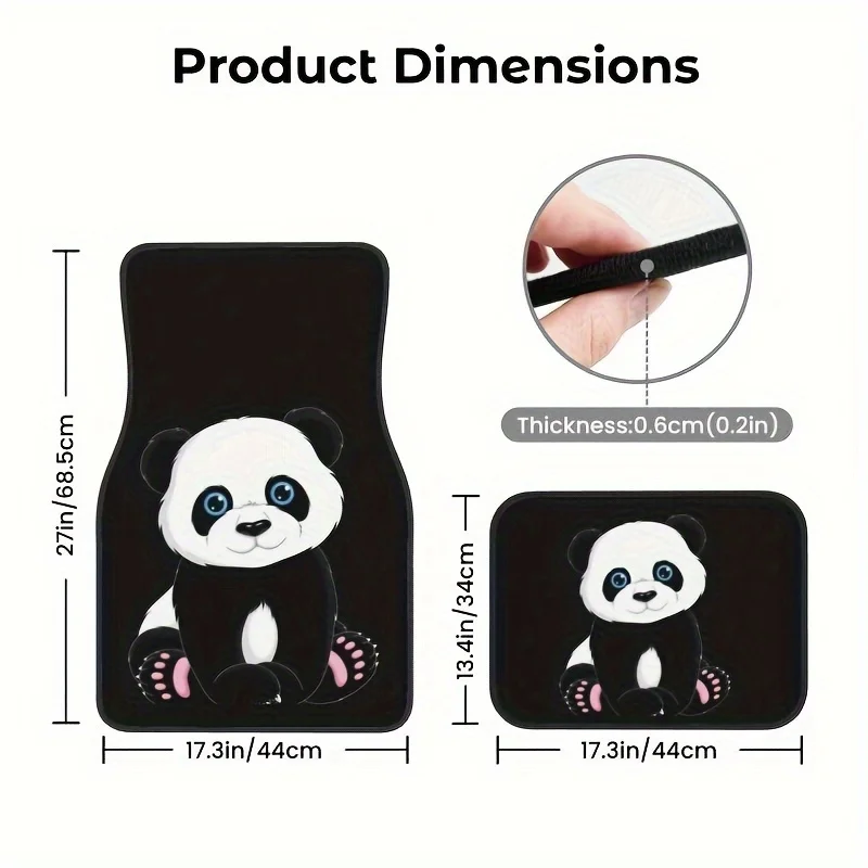 2D.4pcs SUV Floor Mats, Cartoon Panda Theme Elements Suitable For All Vehicles' Front And Rear Seats, Stylish And Durable Acc