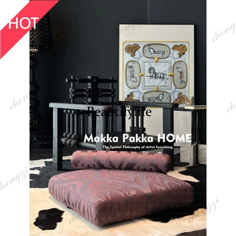 M45 Medieval solid wood sofa chair retro black hand-carved leisure chair hotel reception chair