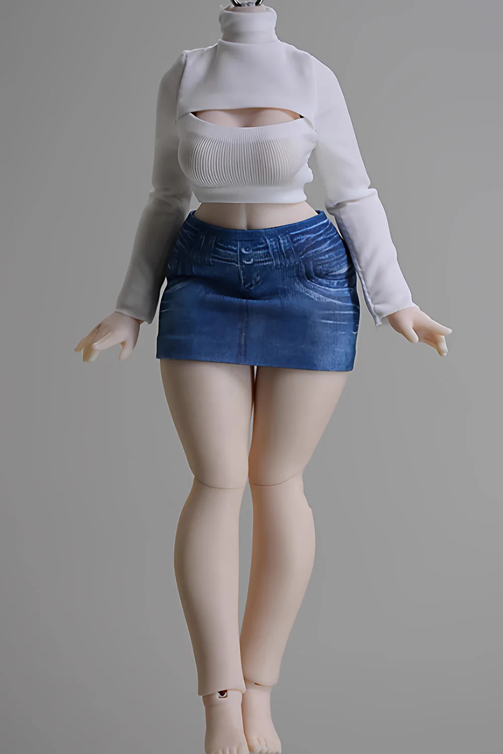 【15 days shipping】1/8 Scale Female Open Chest Long Sleeves Tight Shirt High Stretch Jeans Denim Skirt Clothes Model view 3