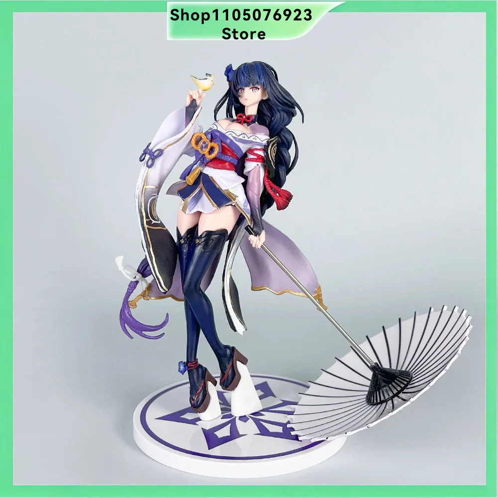 Genshin Impact Raiden Shogun Baal Figur mit Regenschirm-Vogel-Accessoire PVC-Modell Desktop-Sammlerstück Ornament Spiel-Display Geschenk