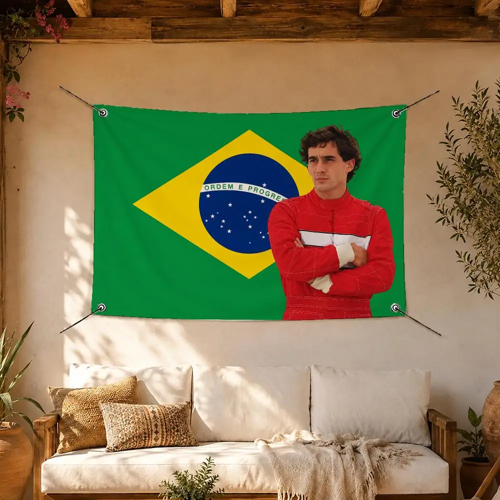 Legendary Racer Ayrton Senna Flags Room Home Decor Wall‑Hanging Art Banner, Outdoor for Bedroom Party Background Decoration