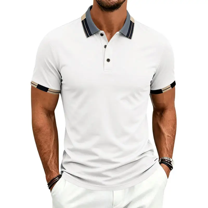 Outdoor Quick Dry Sports Casual  Shirt Men's Color Block Short Sleeve Turn-down Collar Business Casual Summer Regular Fit