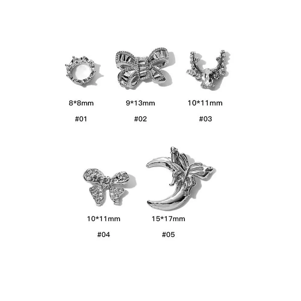 Nail Art Diamond Bow Nail Decorations Manicure Ornaments Crystal Clear Nail Art Drills Butterfly Nail Accessories for 5Pcs/set