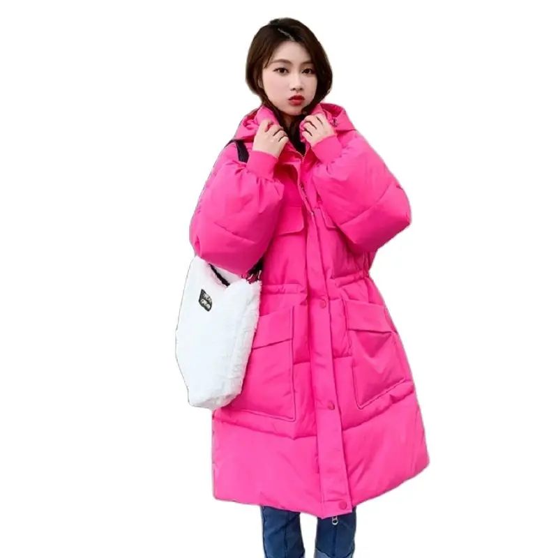 

New 2023 Women Winter Hooded Long Parkas Solid Black Casual Female Outwear Padded Coat High Quality Winter Clothes