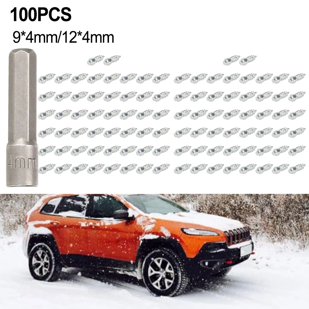 100PCS 12x4mm Carbide Tire Screw Spikes Skid Nails With Installation Sleeve For Car Motorcycle For ATV Snow Boots Slip For Studs