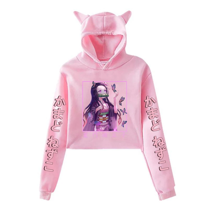 New Fashion Anime Hoodies Cute Kamado Nezuko Long Sleeve Sports Hoodie Women Girl Sweatshirt Cat Ear Pullover Tops