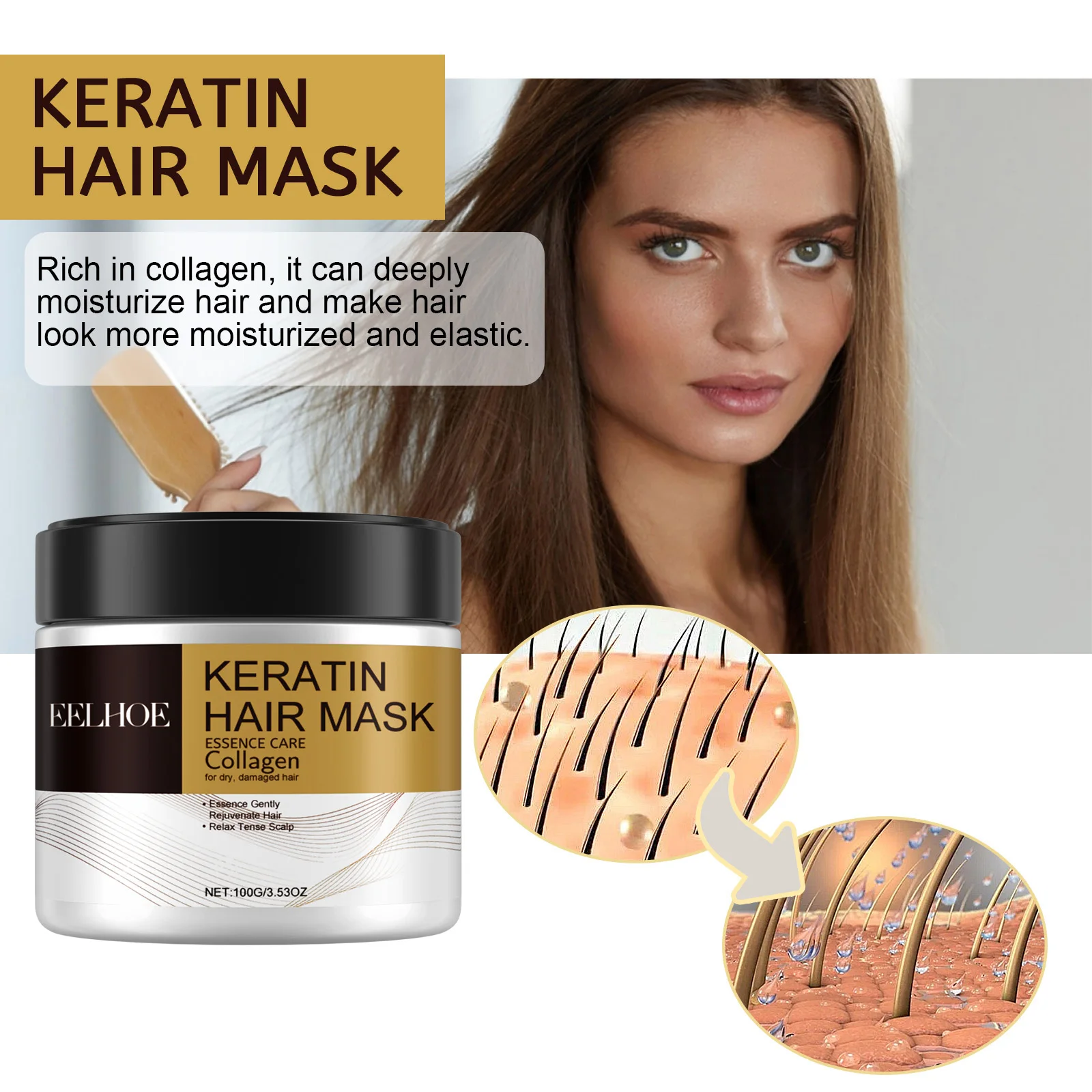 Collagen Hair Mask Treatment Deep Repair Conditioning Collagen Hair Mask Essence for Dry Frizz Damaged Repair Hair Conditioner