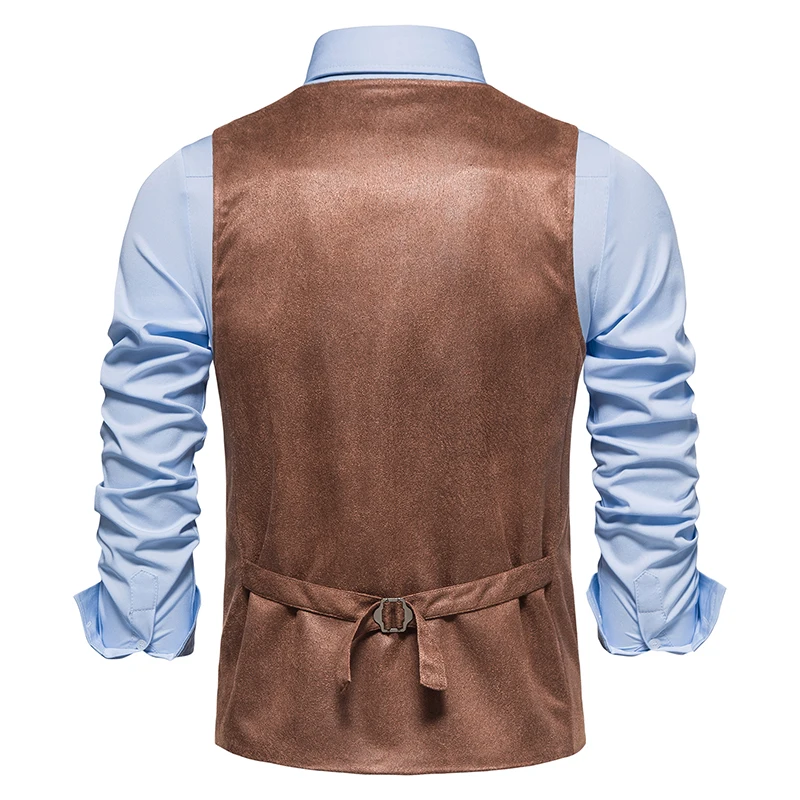 European and American V-neck Suede Single-breasted Jacket Vest