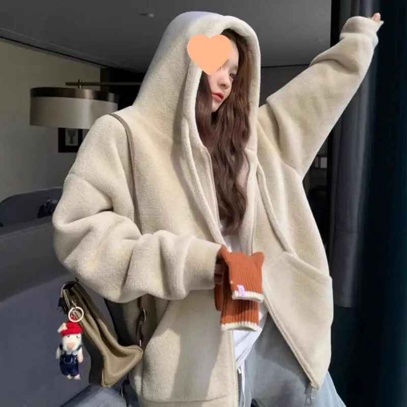 

Студенческое флисовое пальто из ягненка, женское осенне-зимнее модное ленивое свободное сохраняющее тепло топы, минималистичная куртка на хлопковой подкладке в консервативном стиле