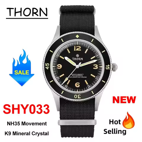 Thorn SHY033 Vintage 50-Fathoms Mechanical Watch NH35 Automatic Movement K9 Mineral Crystal 200m Waterproof Luminous Men Watch