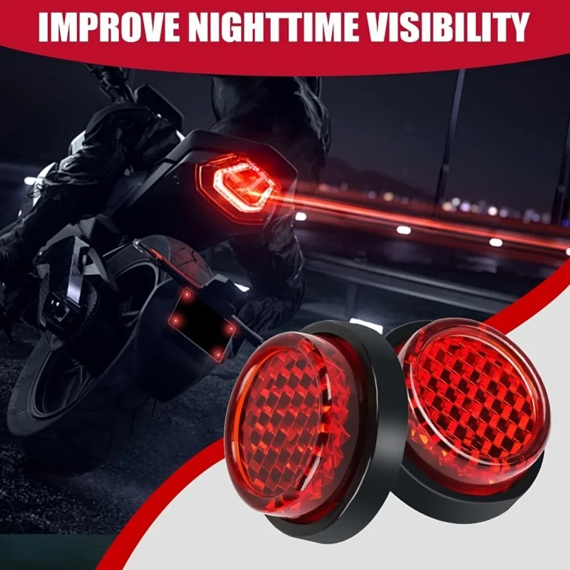6pc Red Vintage Circular Reflectors 25mm Self-Adhesive For Bicycles Motorcycles Scooters Rear Fenders Trailer Fences Door Posts