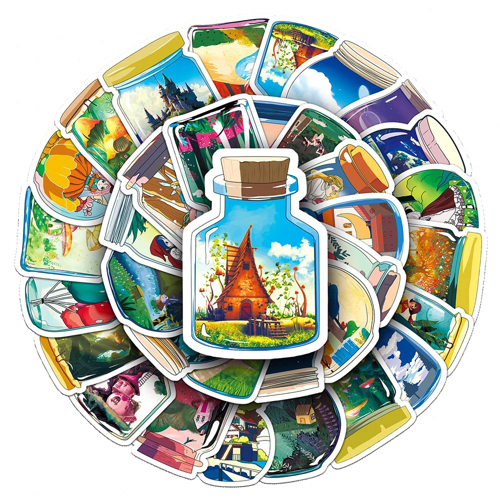 10/30/50pcs Cute Ins Style Cartoon Bottle World Stickers Anime Building Cartoon Sticker Skateboard Bike Notebook Decals Kids Toy