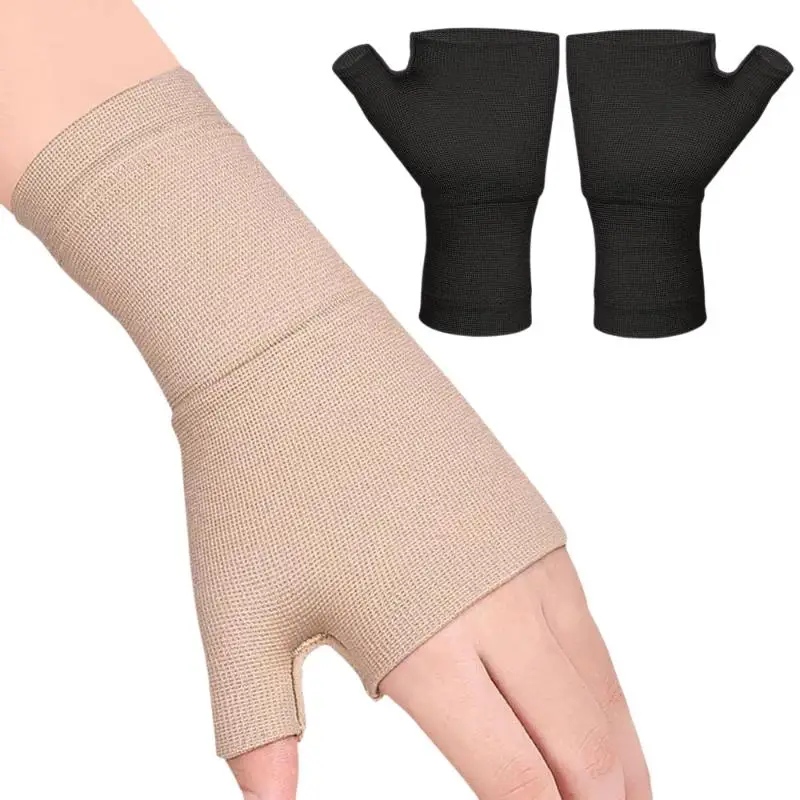 1 Paar Kompressions-Handgelenkstützhandschuhe, halb fingerlos, mit Gelenkschutz, atmungsaktiv, elastische Manschette für Outdoor-Sport, Fitness, Radfahren – Detail 13