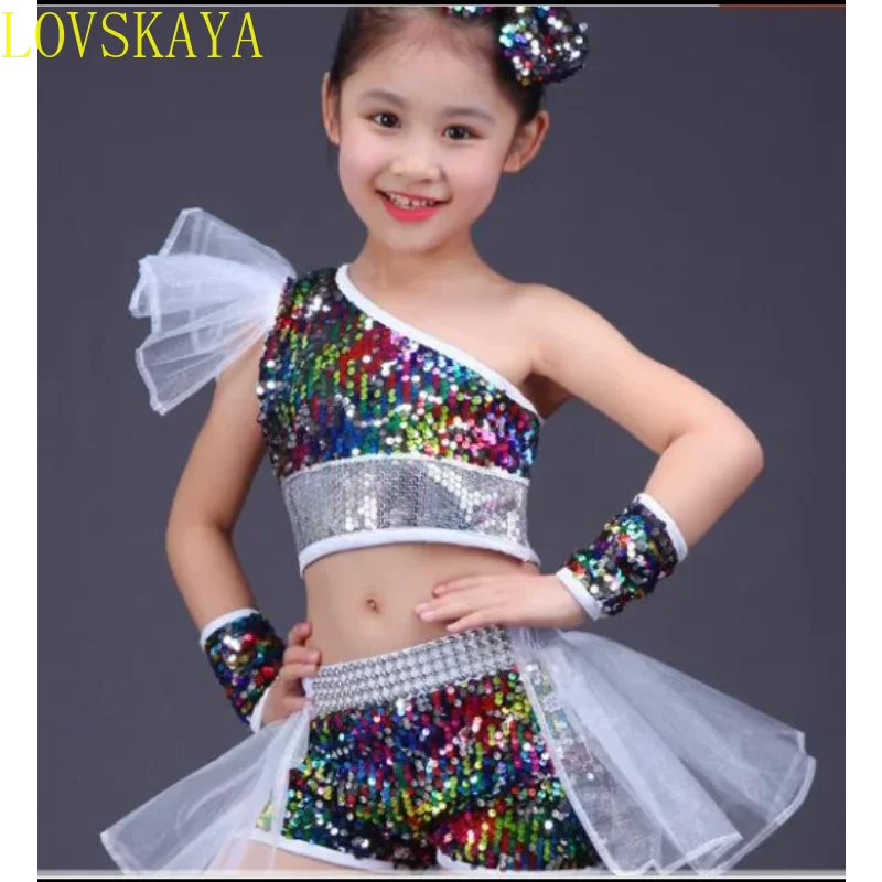 Girls' jazz dance street dance performance costumes, children's modern dance models, cat steps, sequined clothing skirts