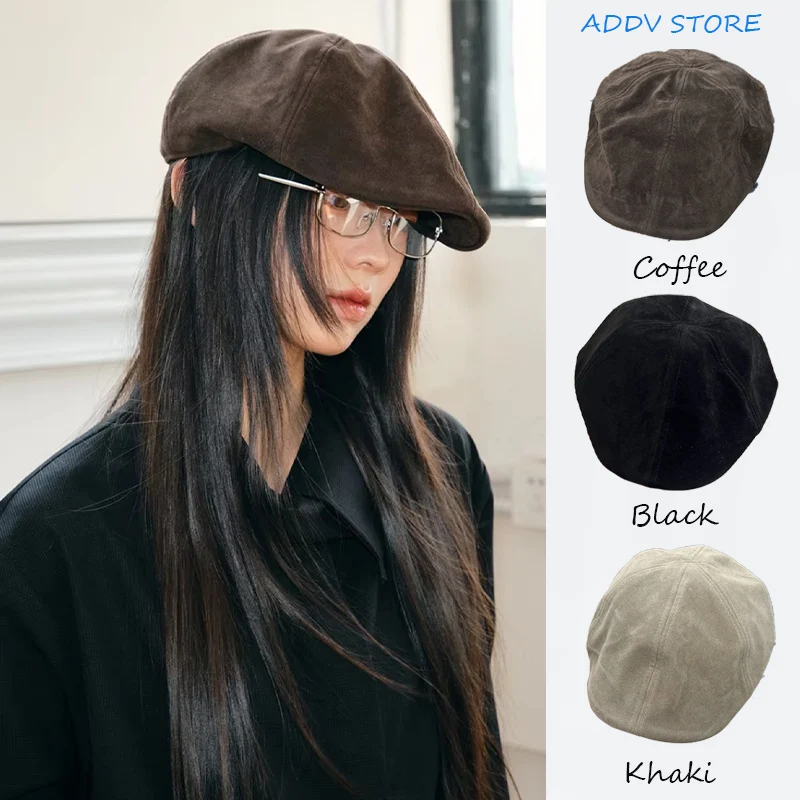 

Vintage Forward Cap Women's Large Head Circlet Beret Hat Square Round Face Enhancing Suede America Artistic Reversible Cap Boina