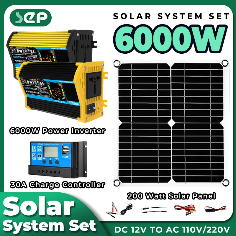 

Solar System 5V Solar Panel Kit With Battery And Inverter 6000w 12v To 220v/110v Solar Kit Car Home Camping fotovoltaic system