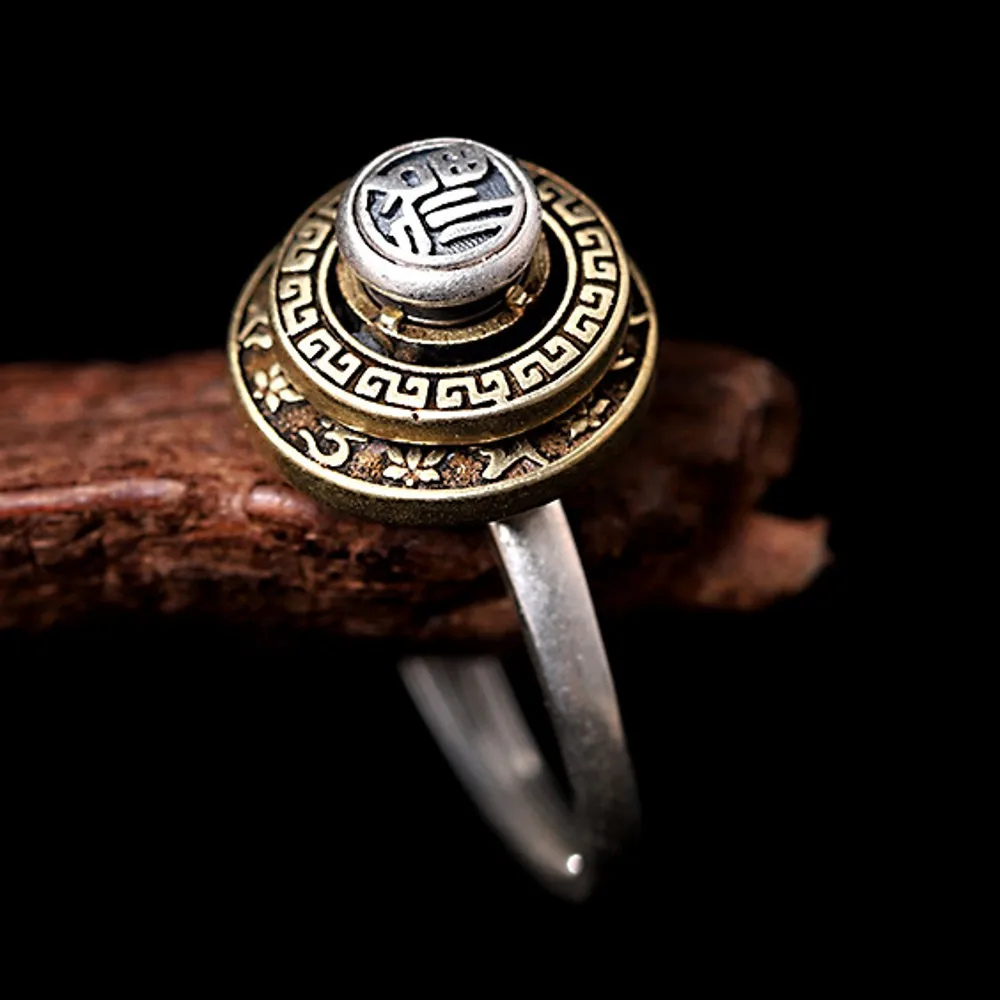 BOCAI New Pure S925 Silver Jewelry Man and Woman Prayer Wheel Ring Distressed Buddhist Style Safe and Blessed Holiday Gifts