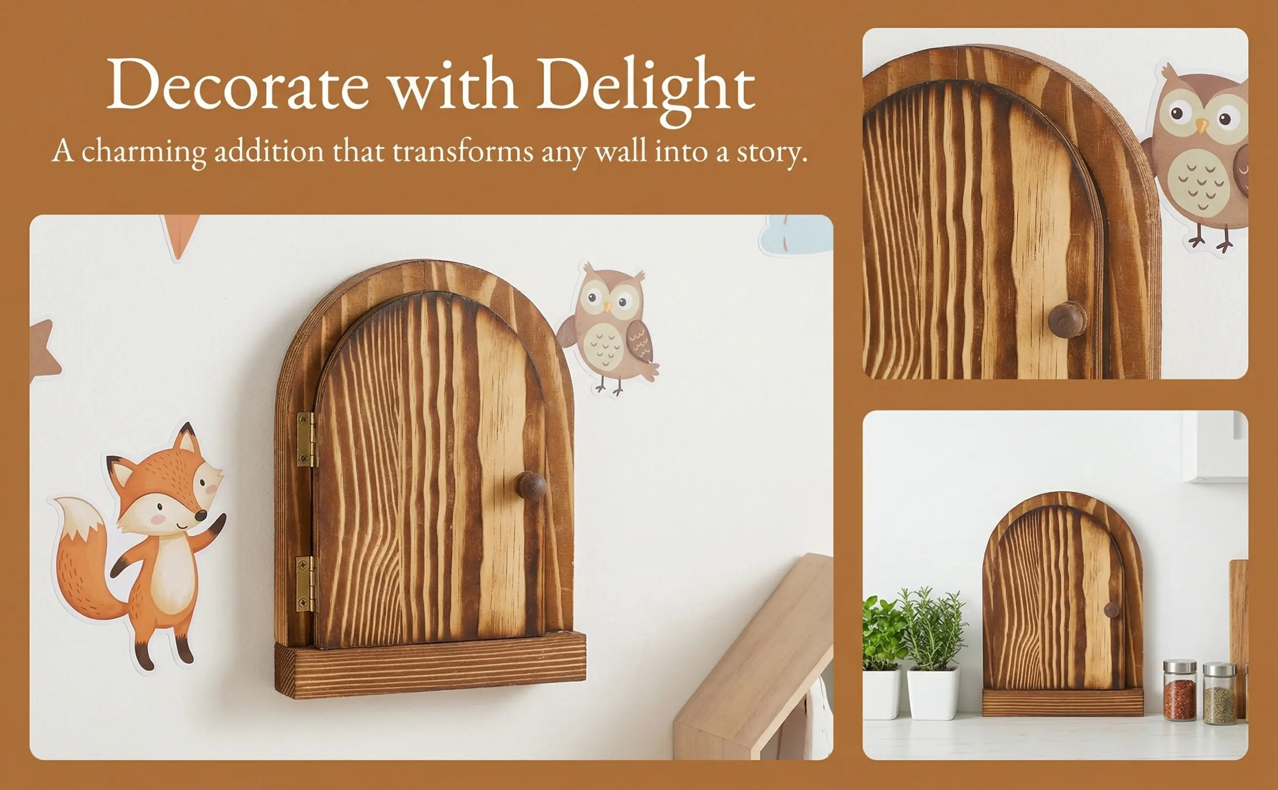 Wooden Switch Cover Solid Wood Fairy Door Shape Decorative Wall Plate Protector Bedroom Kitchen Bathroom Light Switch Guard