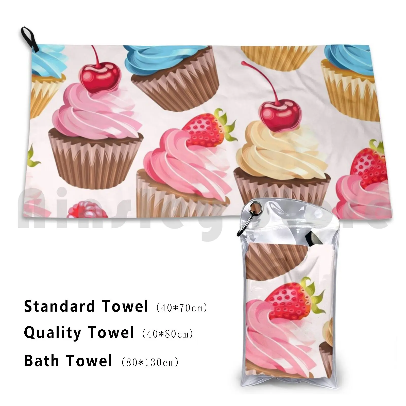 Delicioso Retro Cupcakes Toalla de baño Cojín de playa 1506 Retro Vintage Panadería Café Pastel Cupcakes Cupcake Art