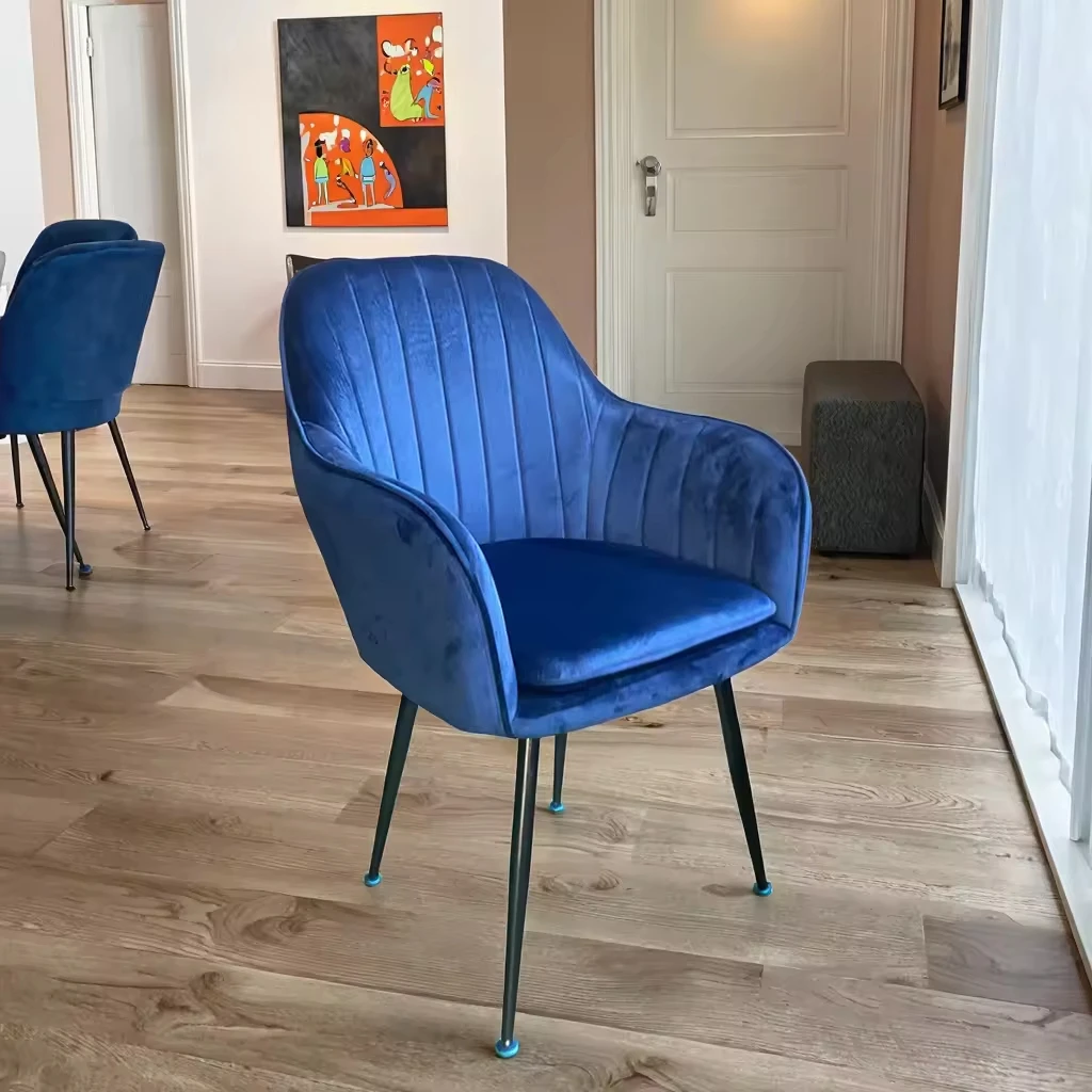 

With Golden Metal Legs Comfortable Armchair Modern Restaurant Velvet Side Chair Beige Home Living Room Cushion Dining Chairs