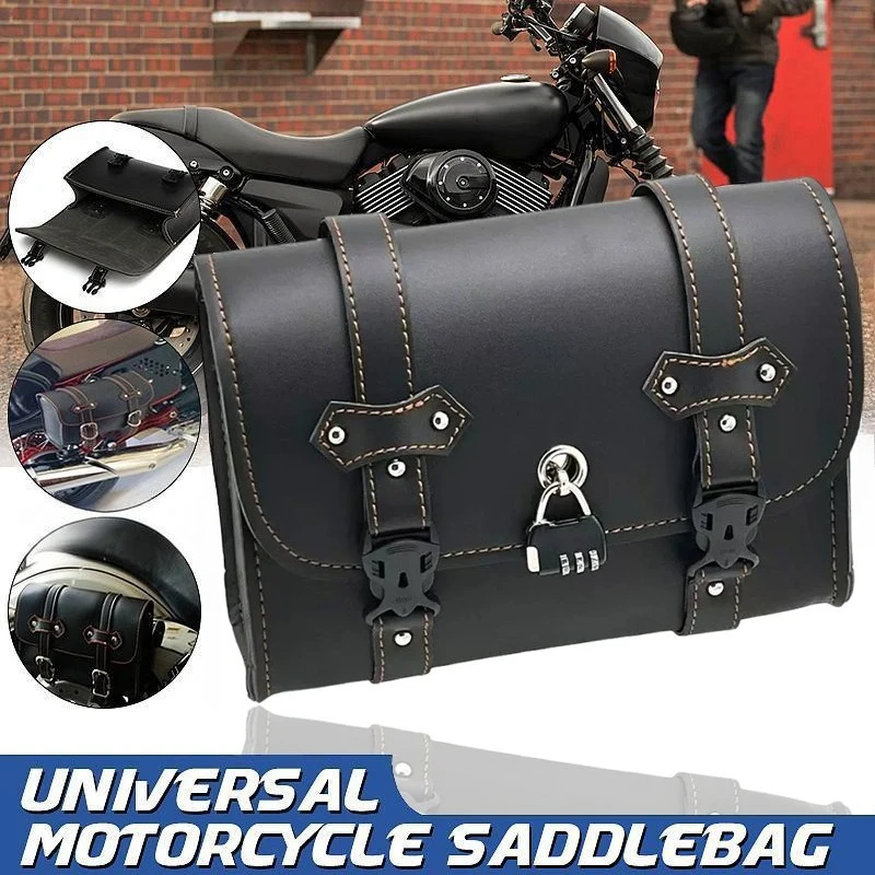 

Retro Leather Motorcycle Saddlebags Universal Side Storage Panniers Fork Tool Pouch For Honda Yamaha Suzuki