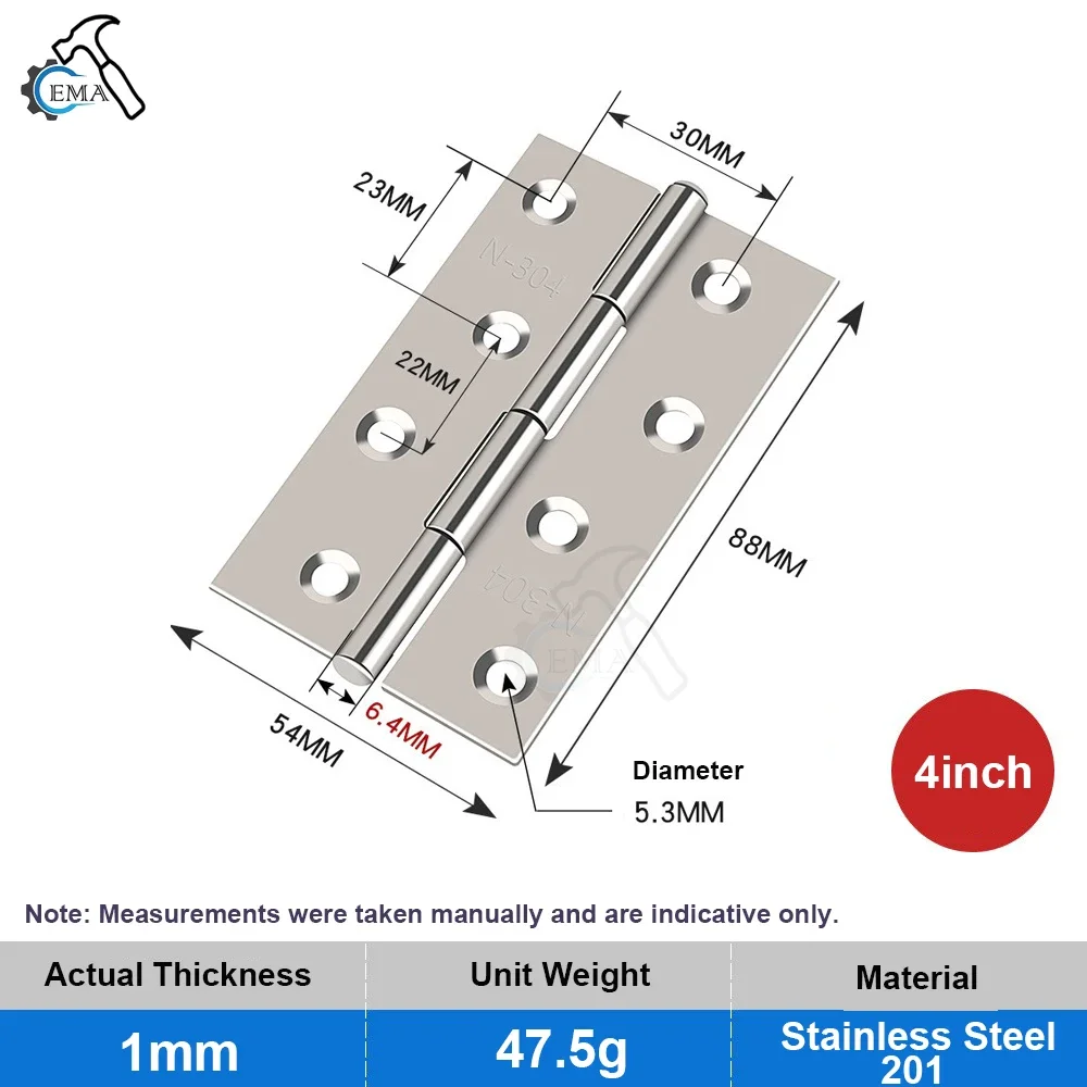 6/20PCS 4inch Door-Hinge Stainless Steel Flat Hinges Window Cabinet Hinges Door Connector Bookcase Wooden Box Furniture-Hardware