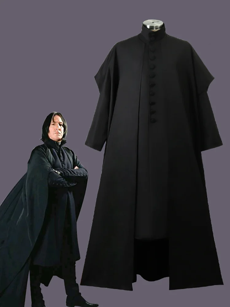 

Adult Professor Severus Snape Cosplay Costume Set with Black Cloak Shirt And Hogwarts School Uniform for Carnival Party