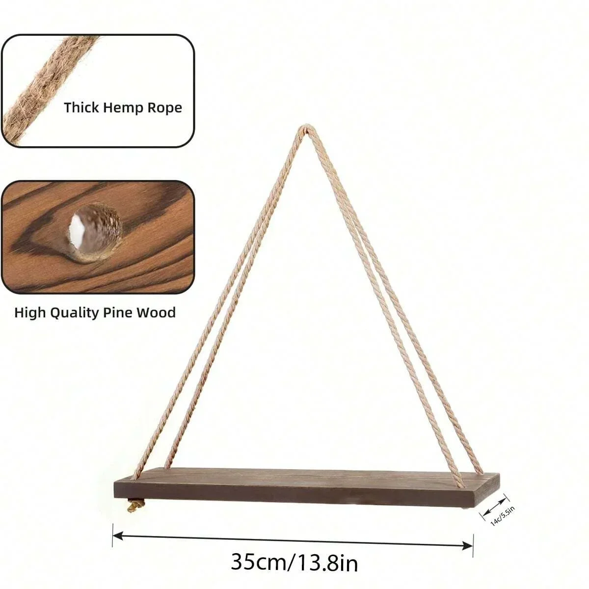 Wooden Rope Swing Wall Hanging Plant Flower Pot Tray Mounted Floating Wall Shelves Nordic Home Decoration Morden Simple Design