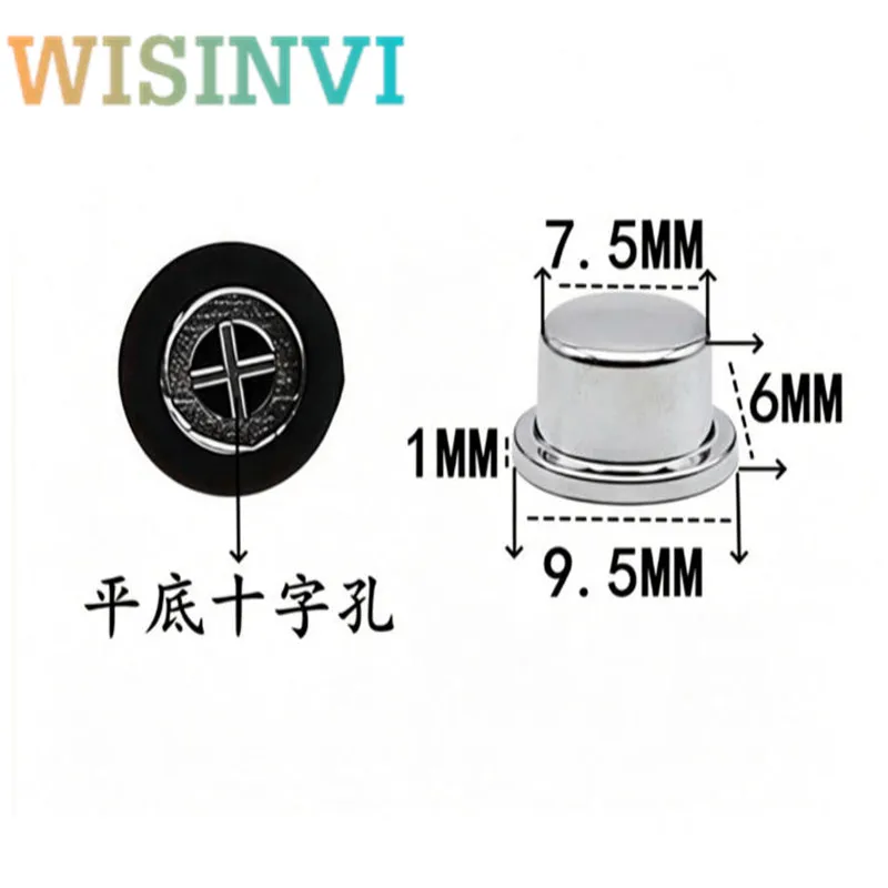 50pcs 9.5X6mm plating Silver Tactile Switch Button Cap Flat Cross Hole Quasi-Solid Power Switch Cap Amplifier Button Key Cap