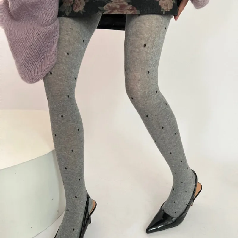 

Fashion Minimalist Dot Pattern Women's Pantyhose Autumn Comfortable Cotton Hottie Lolita Outerwear Versatile Gray Hosiery Tights