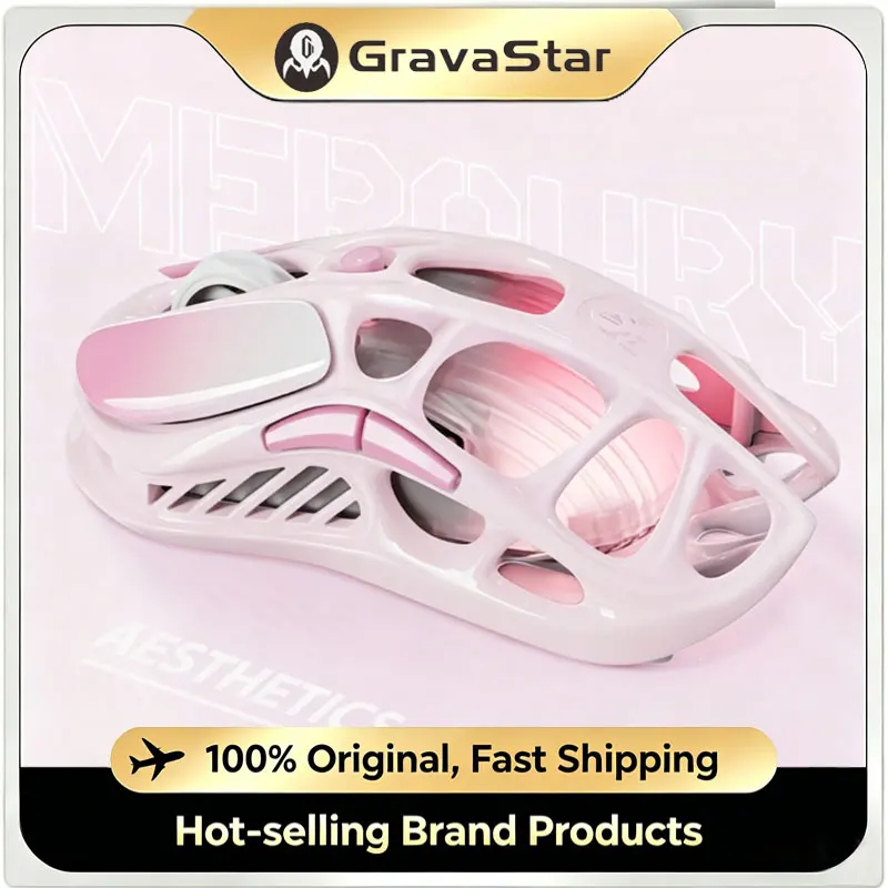 GravaStar Mercury M1 Pro Wireless Gaming Mouse PAW3395 26000 DPI Magnesium Alloy 5 Programmable Buttons Tri-Mode Pink mouse