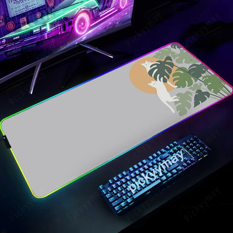 Cats RGB Mouse Pad Large Gamer Mousepads LED Grey Table Rugs Gaming Mouse Mat Backlit Laptop Desk Pads Luminous Keyboard Mats