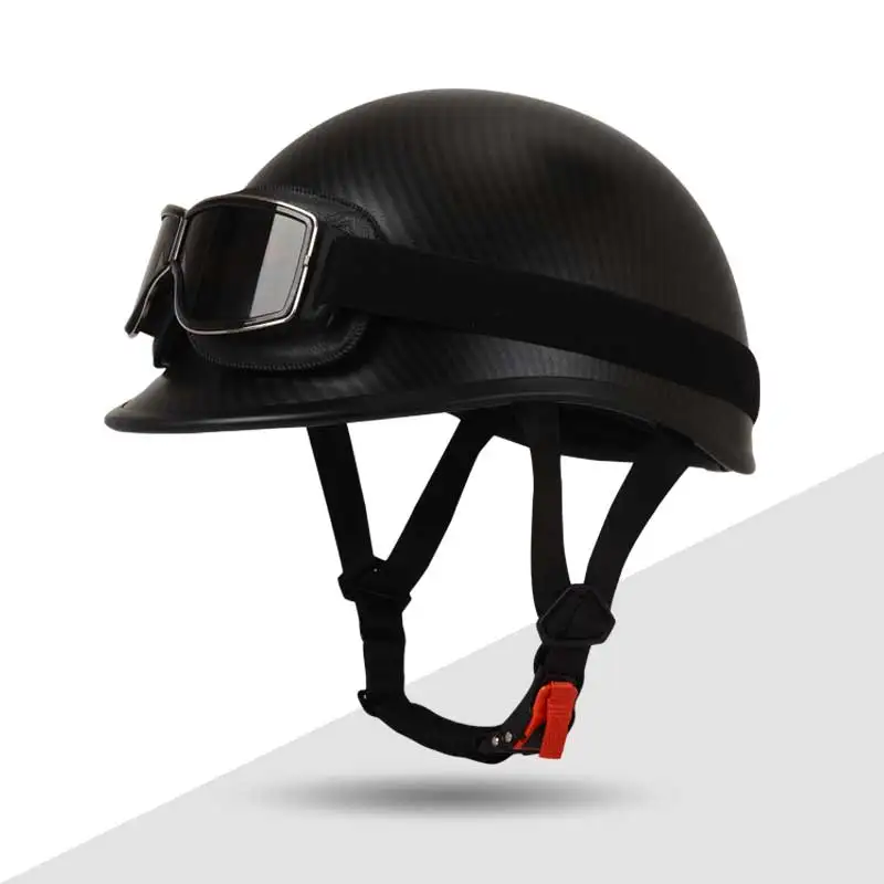 KEAZ ABS Shell Matt Black Lines Open Face Motorcycle Helmets for Adults with Quick Buckle Half Faced Scooter