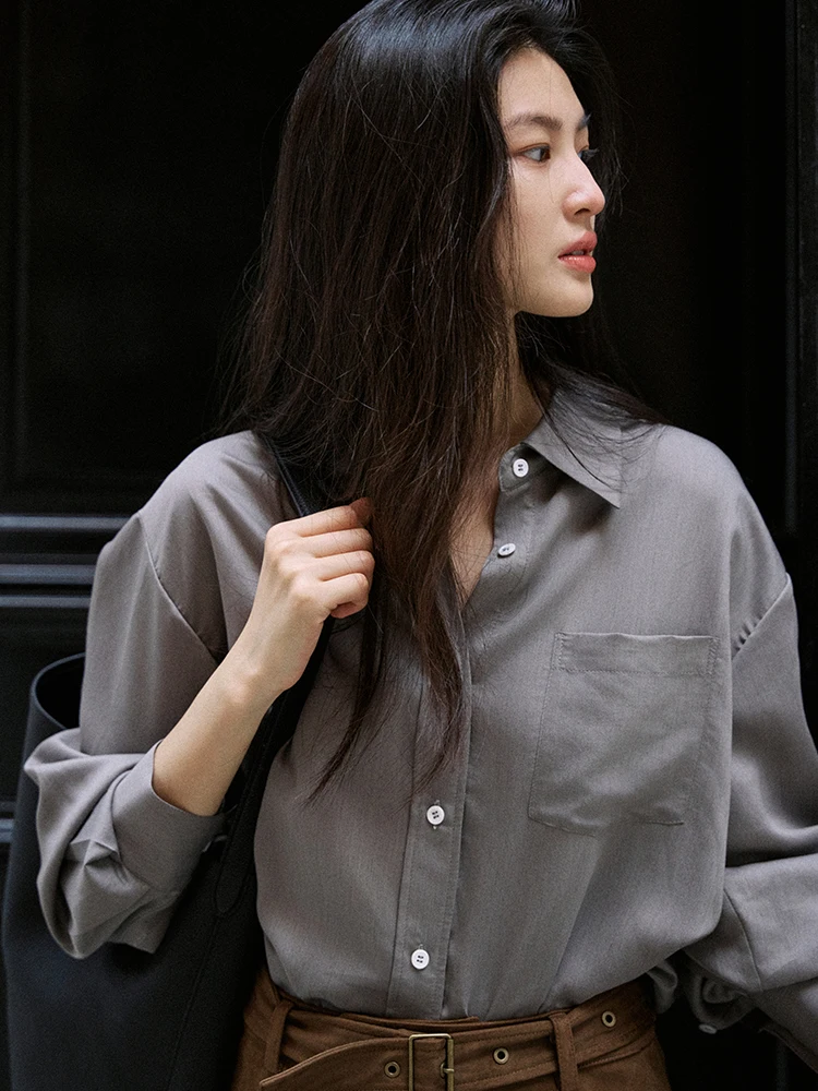 

Jicouture Women's Loose Long Sve irt with Belt Autumn Winter Design Wool Blend Polyester Fiber Artistic Commute Sle