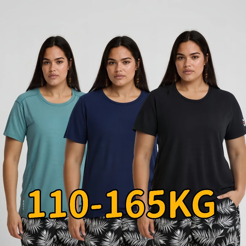 

1XL-6XL Plus Size Women's T-shirt, Quick Drying Short Sleeved Top, Solid Color Round Neck Casual Sportswear, Fitness Yoga Top