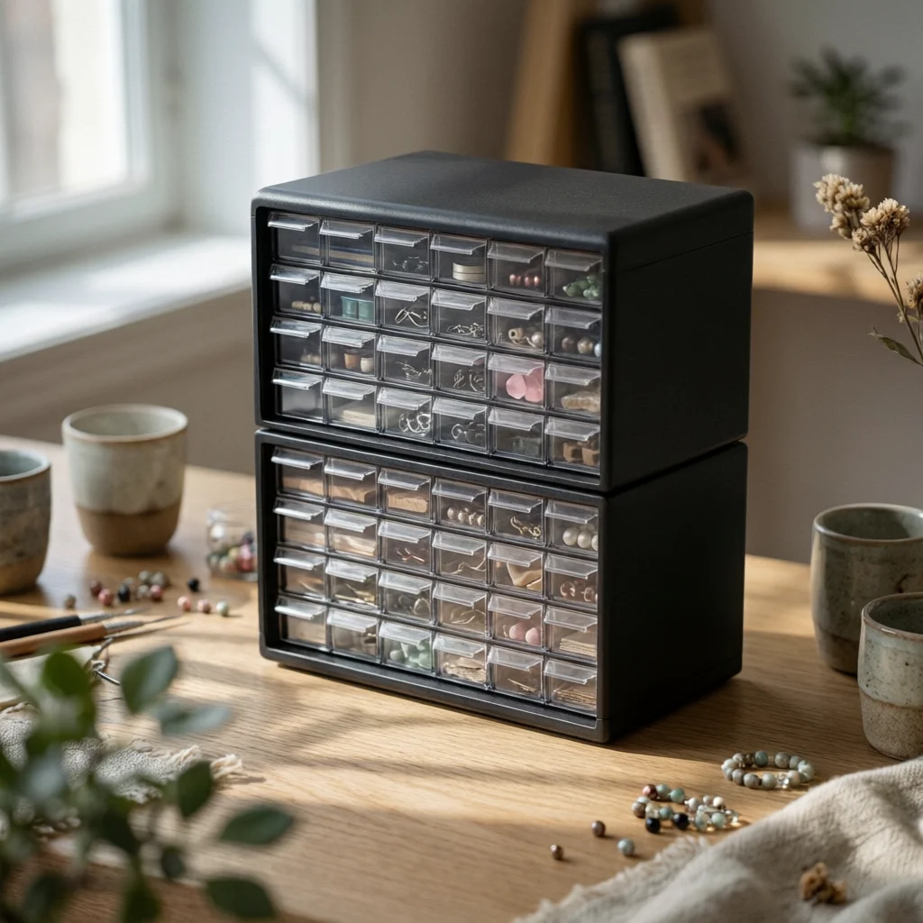 Opaque Frame Small Parts Organizer 60-Drawer Cabinet for Workshop, Electronics Bench