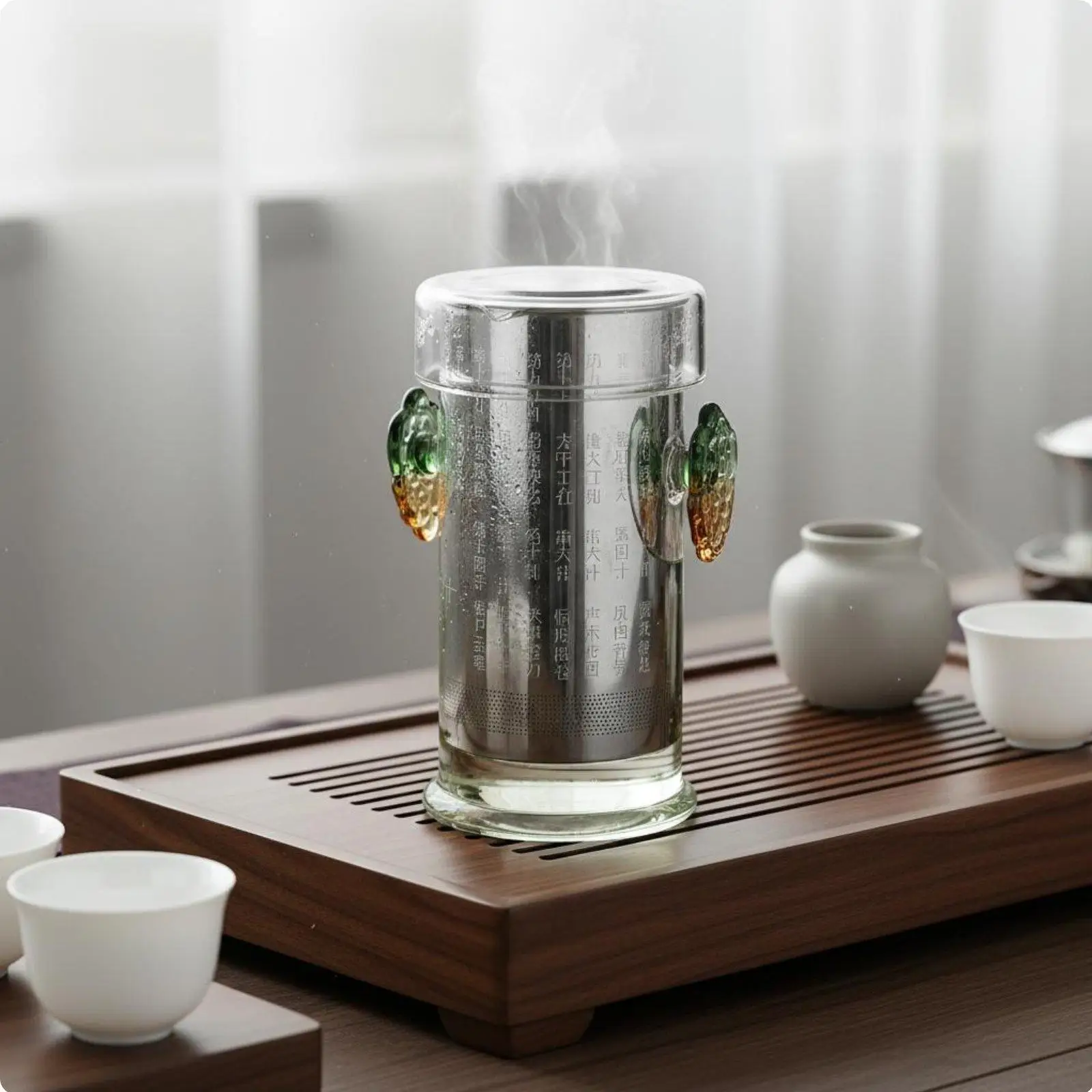 Thermal Shock Resistant Glass Infusion Pot with Drop Spout for Mess Free Pouring and Tea Tray Use at Work